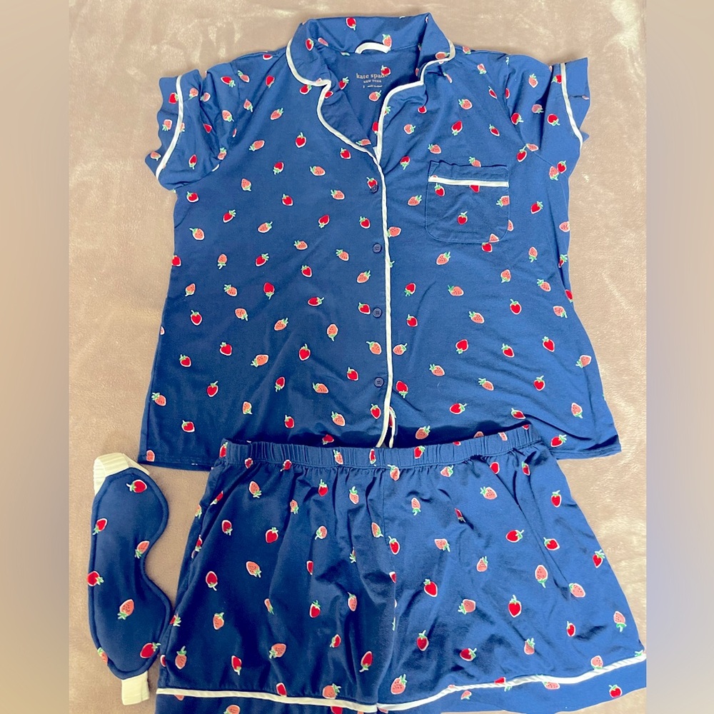 🍓Kate Spade Strawberry Printed 3pcs PJ Pajama Set